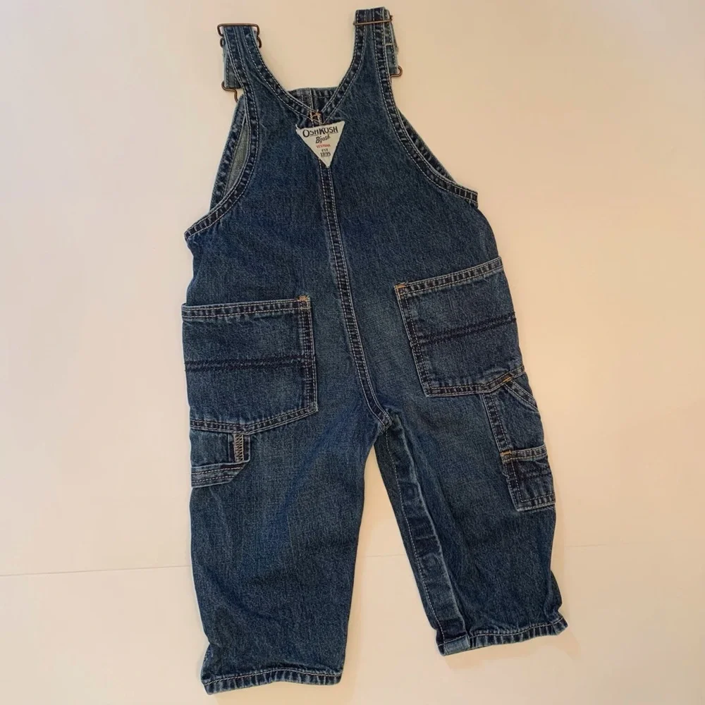 OSHKOSH B’Gosh VINTAGE Denim Baby 100% Cotton Overalls Decorative Buttons 12M